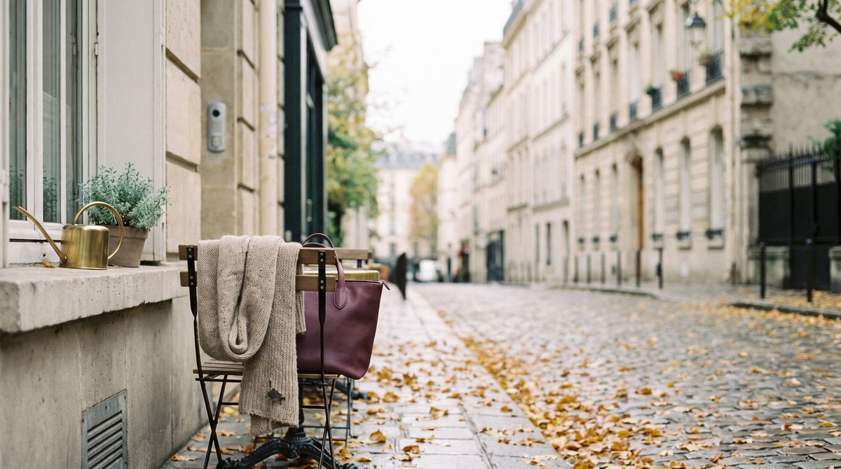A Parisian street with Haussmann buildings and golden autumn trees