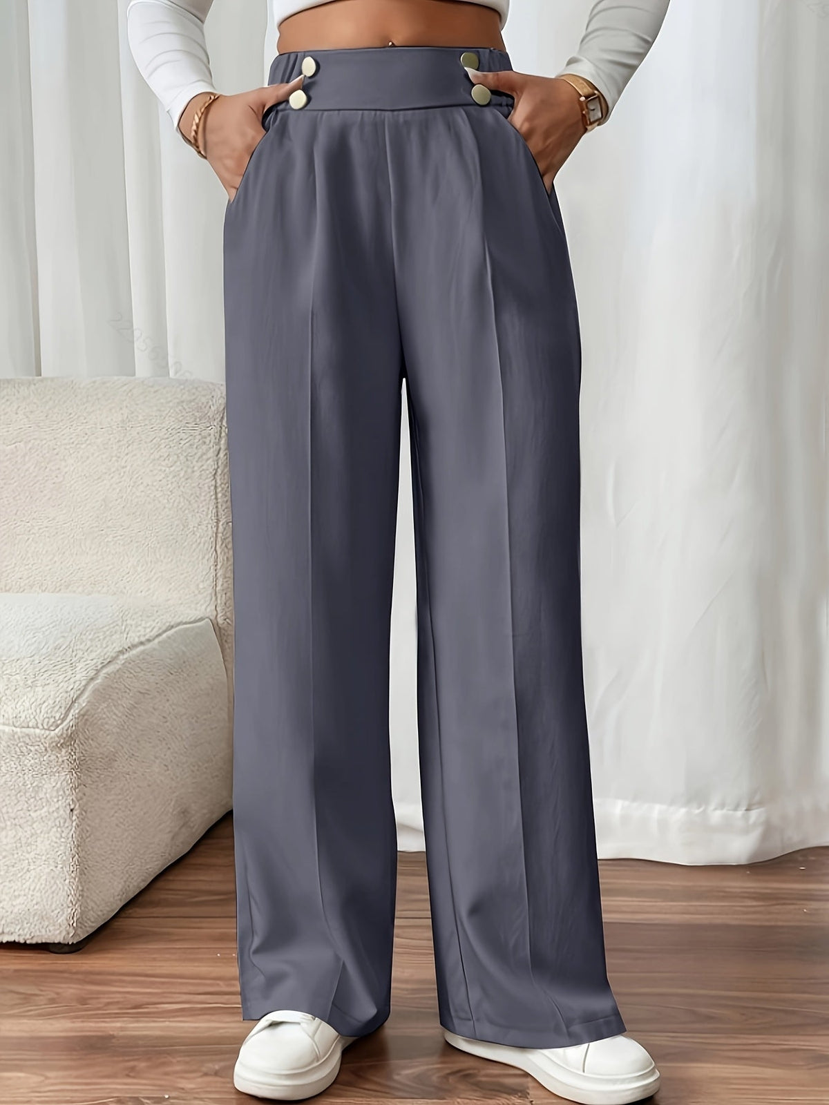 Women's High-Waist Wide-Leg Trousers with Elastic Waist