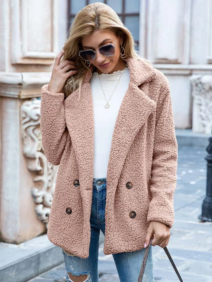 Women's Teddy Coat with Notch Lapel and Button Front Image