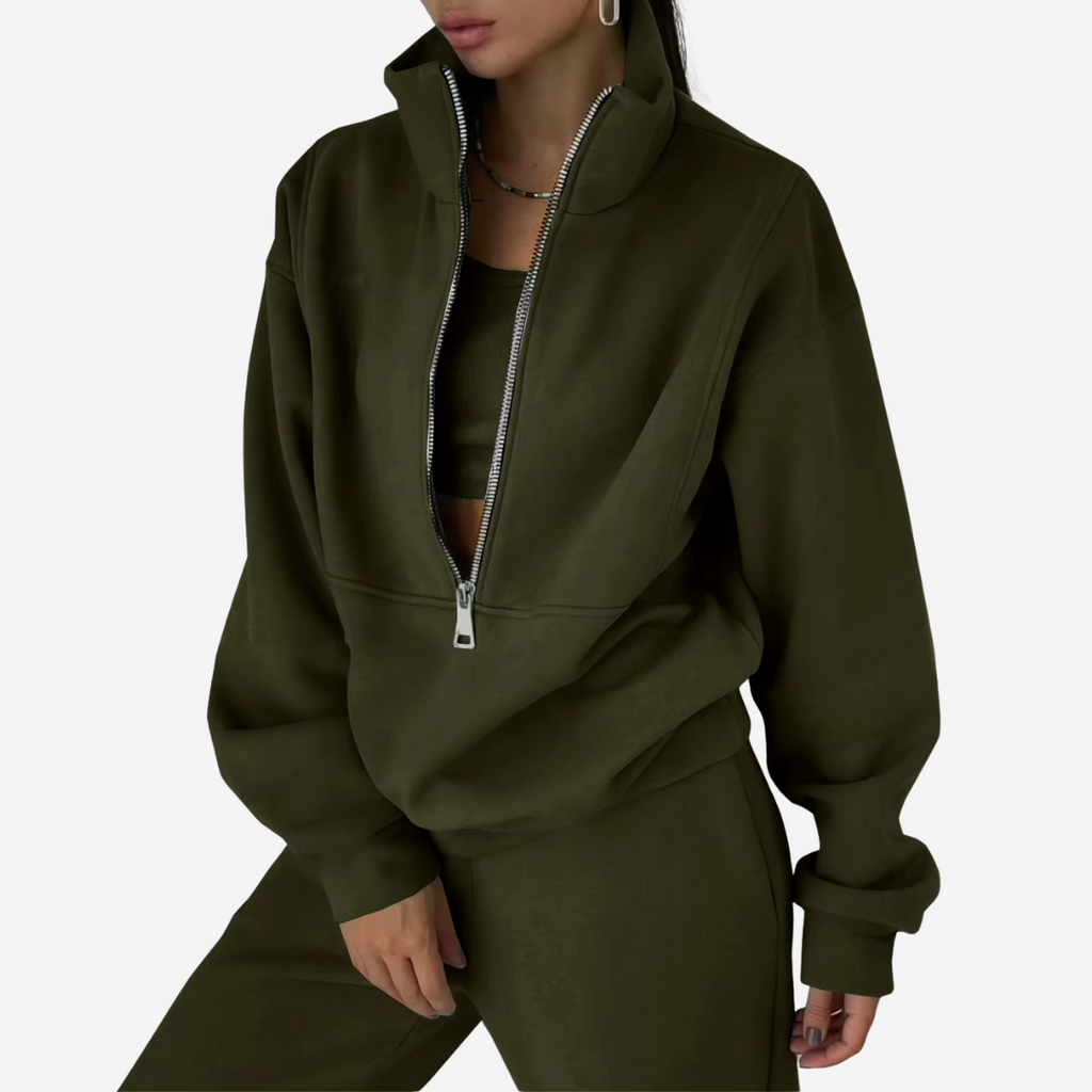 Women's Half-Zip Tracksuit Set with Long Sleeves