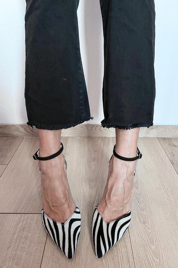 Women's Zebra Print Heels with Ankle Strap and Block Heel Image