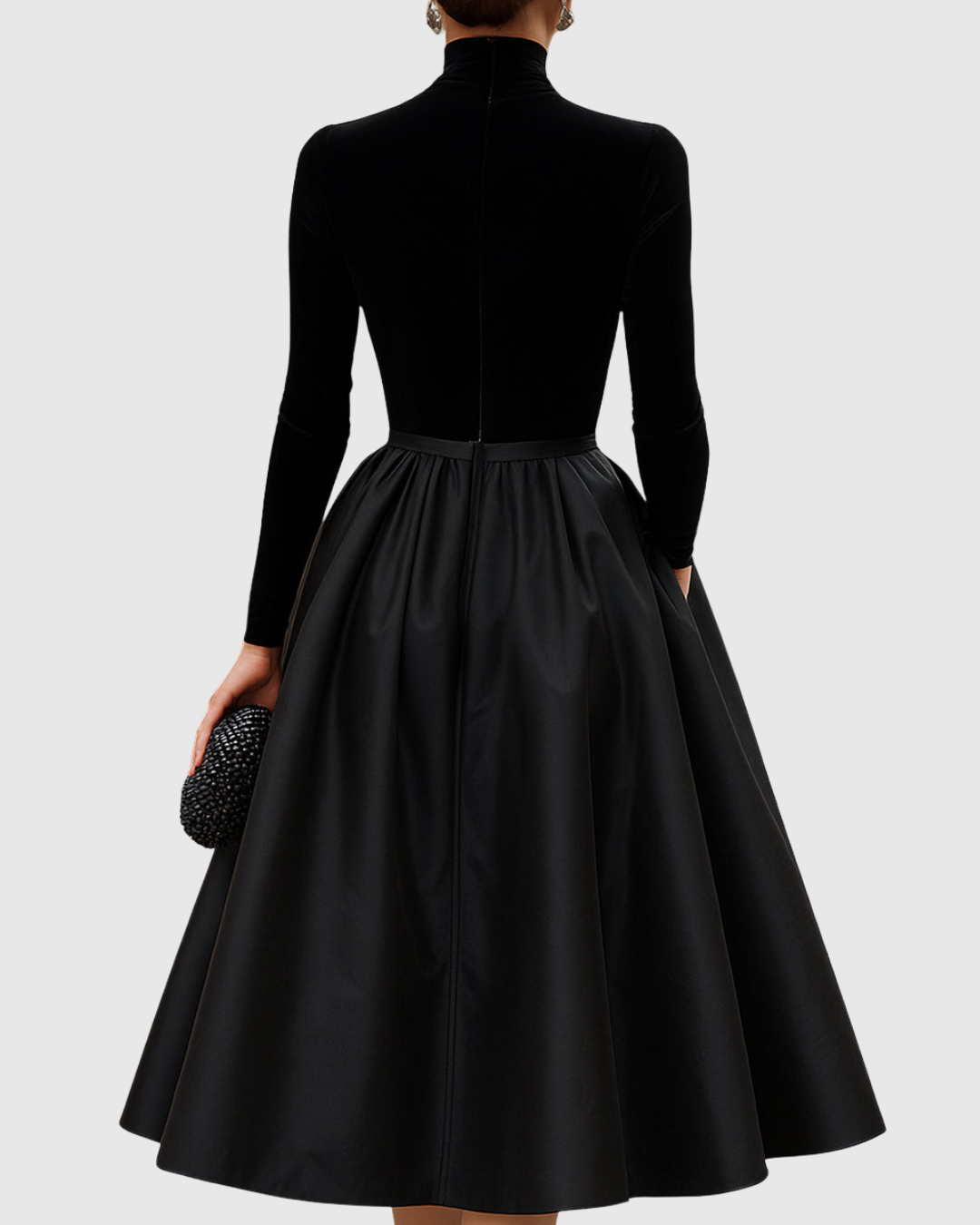 Aradia | Elegant Black Velvet And Satin Midi Dress Image