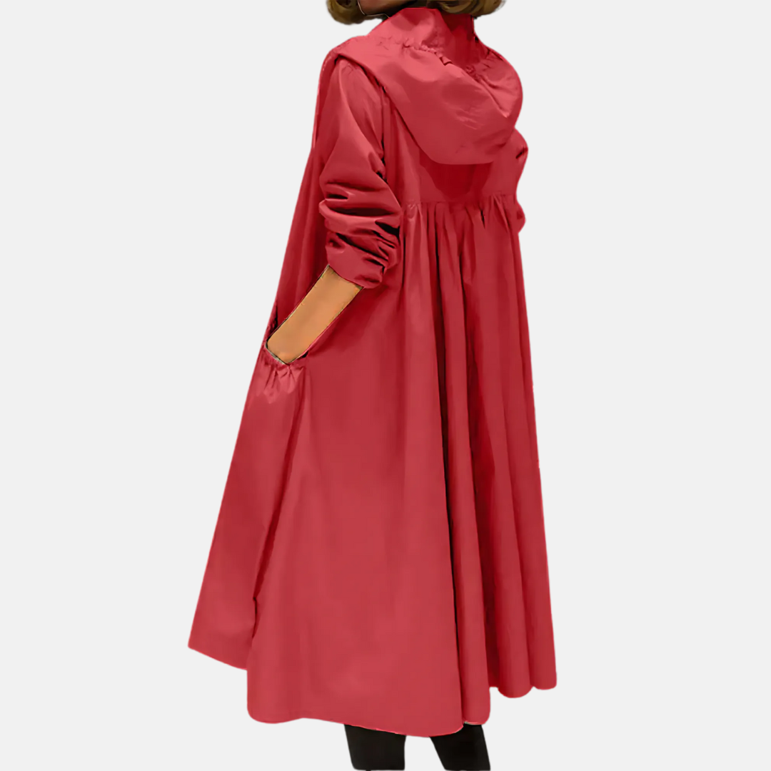 Women's Hooded Waterproof Knee-Length Coat with Zip