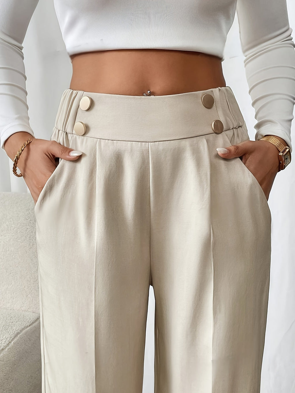 Women's High-Waist Wide-Leg Trousers with Elastic Waist