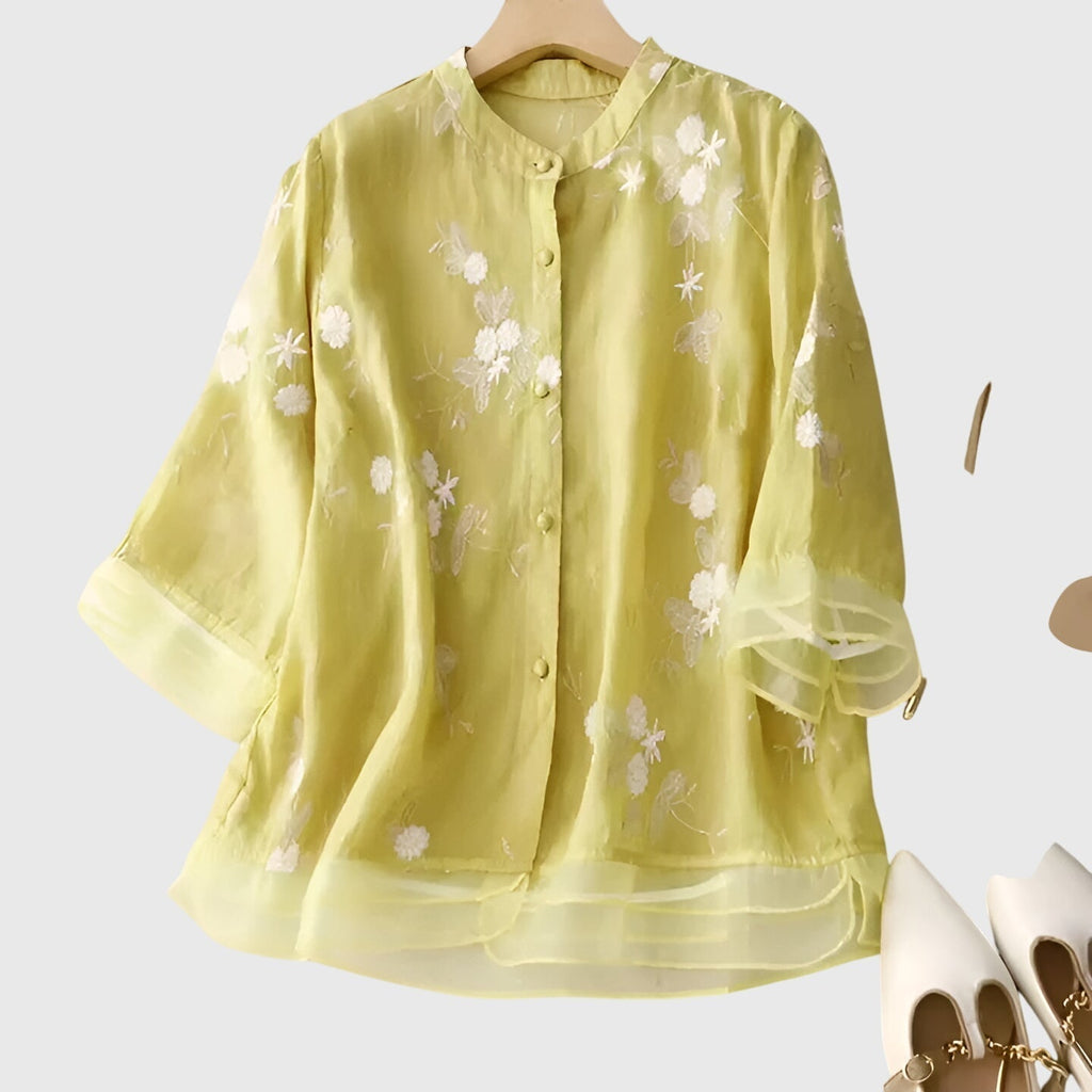Nellie | Elegant Top With Embroidered Flowers