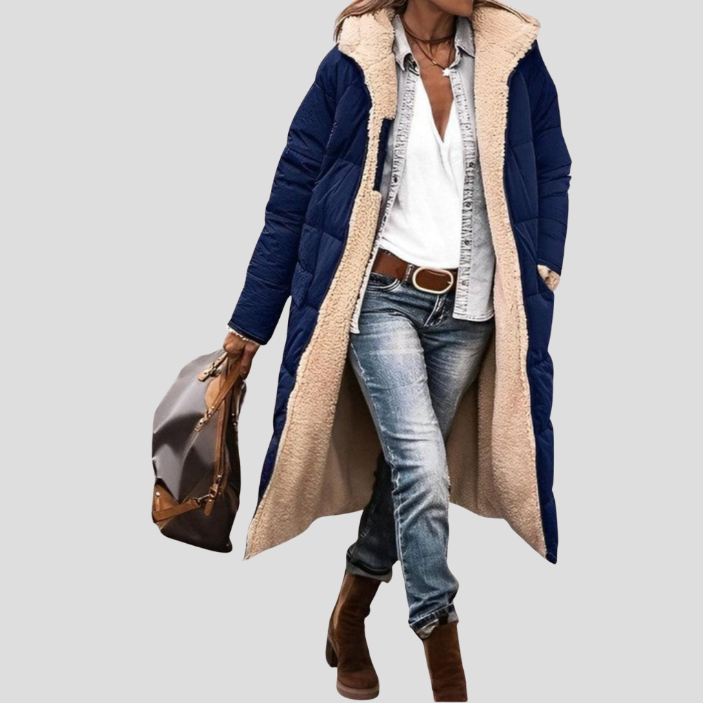 Women's Hooded Reversible Long Coat with Teddy Lining