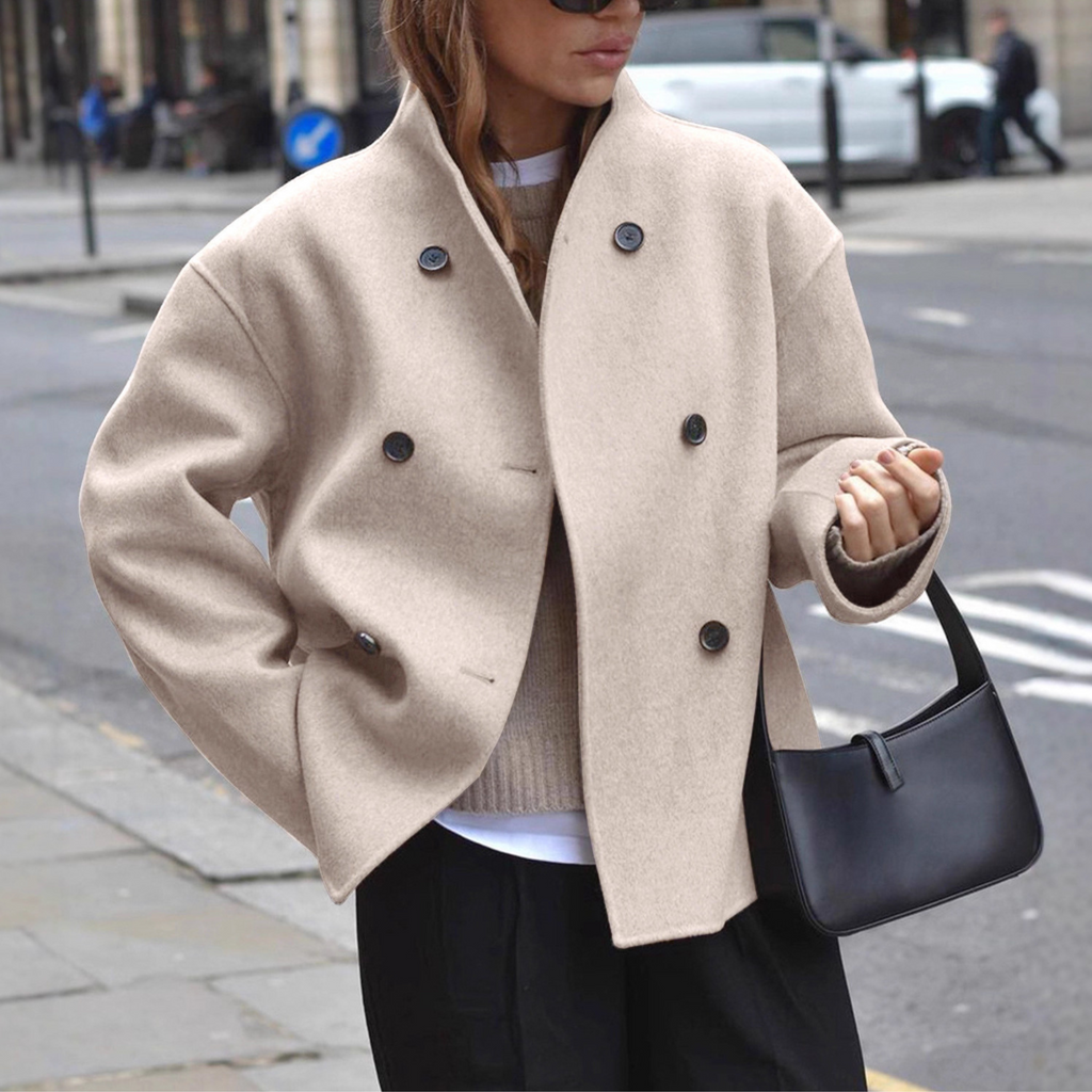 Bini - Cozy Long Sleeve Stand Collar Coat