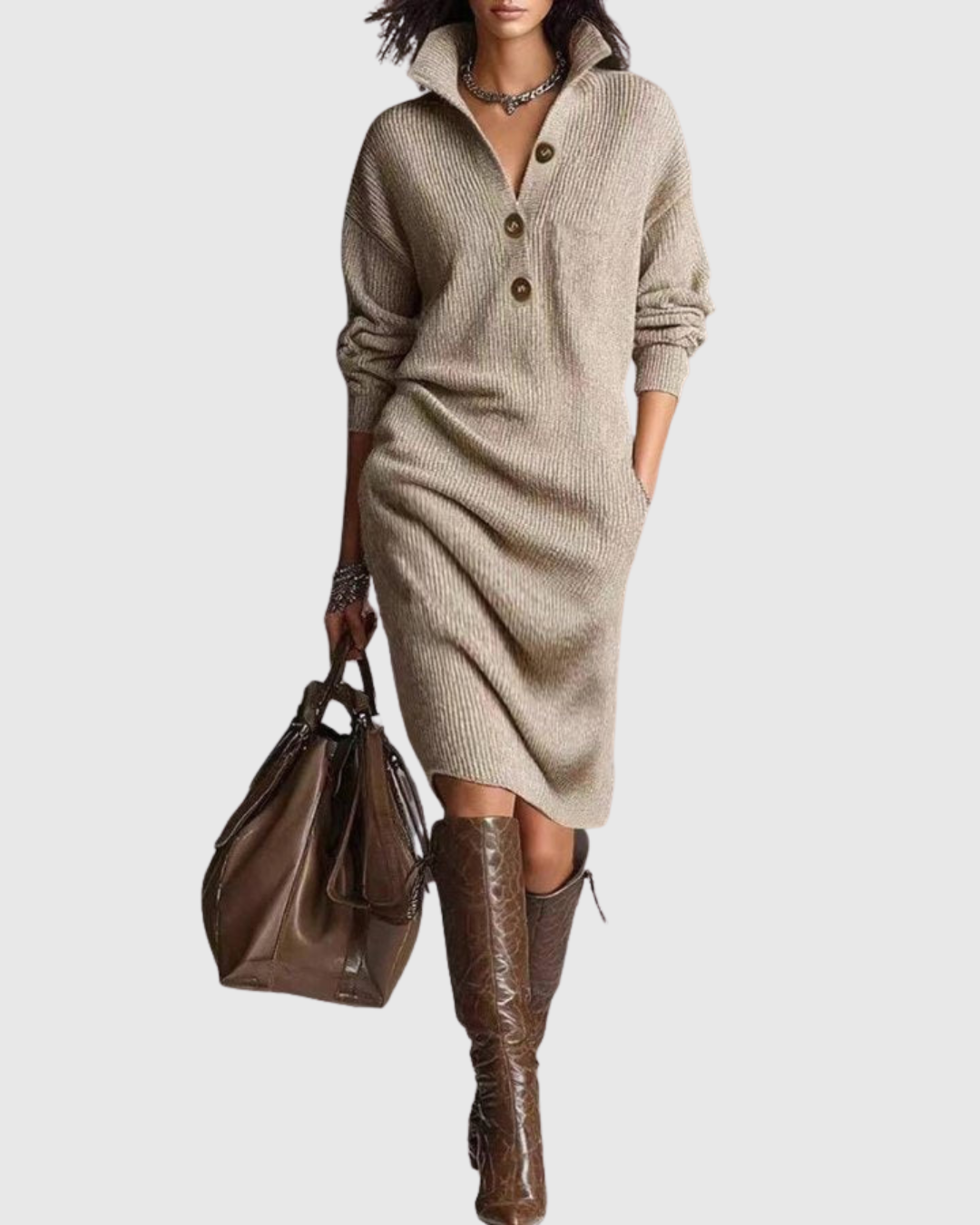 Arianell | Pure Wool Winter Knit Midi Dress Image