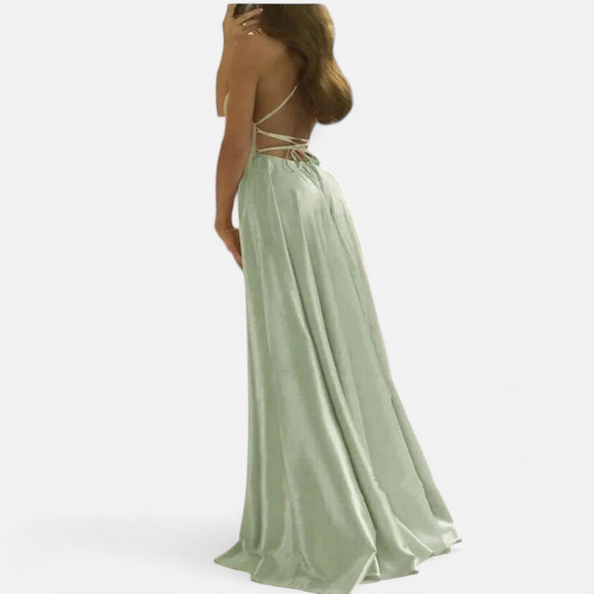 Margaret | Women’s Modern Fit Satin Slit Maxi Dress Image