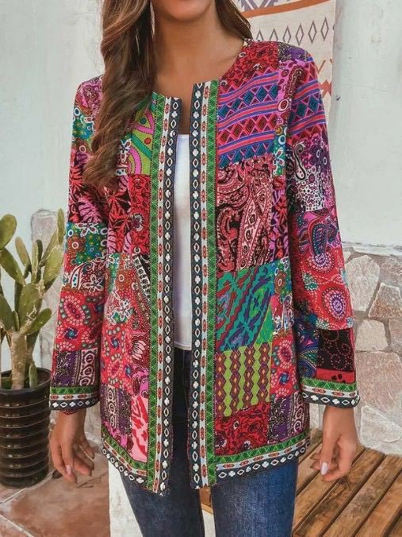 Women's Printed Open-Front Jacket with Long Sleeves Image