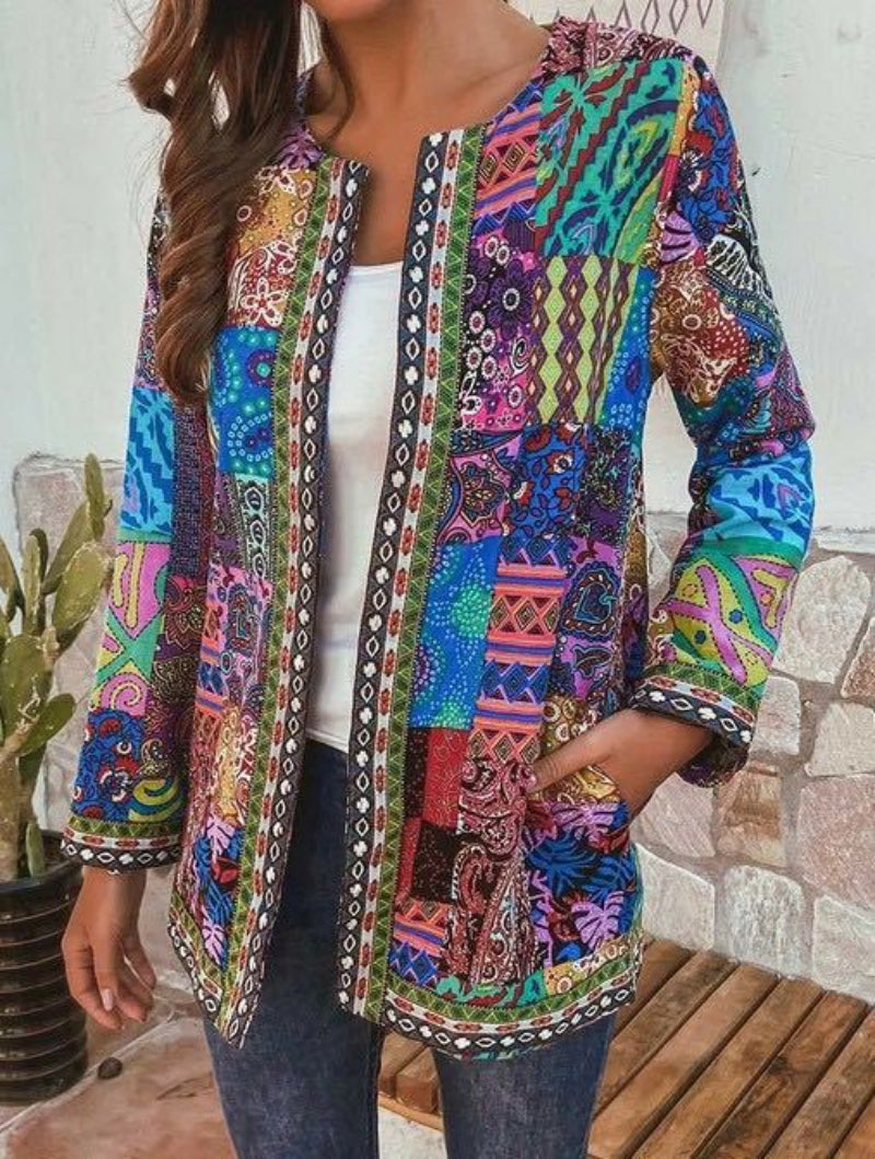 Women's Printed Open-Front Jacket with Long Sleeves Image