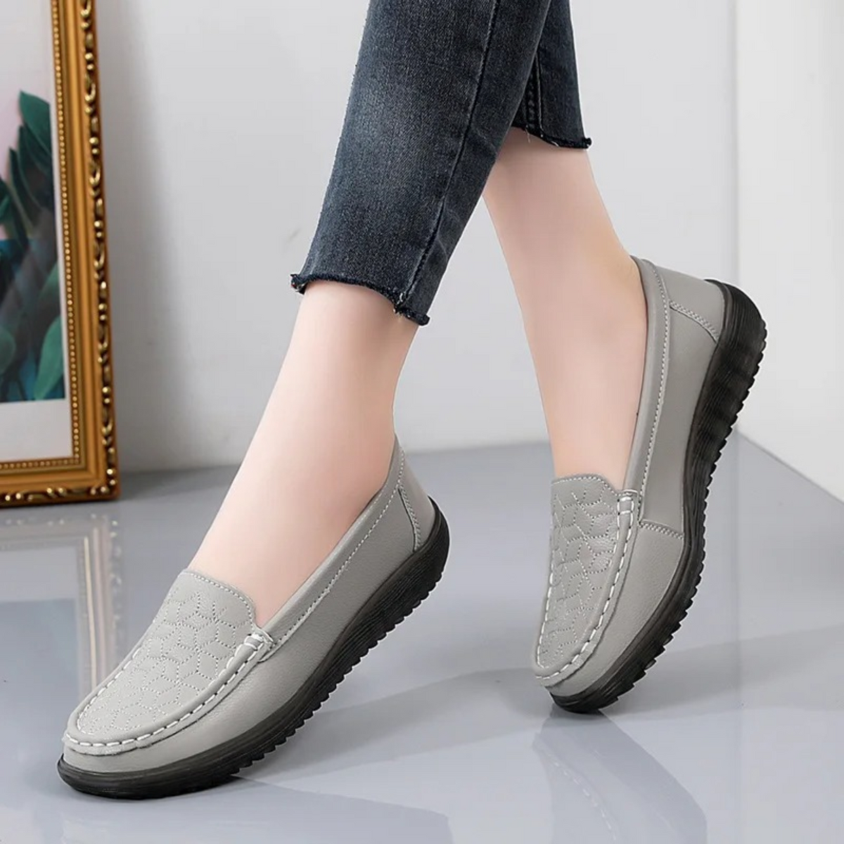 Women's Slip-On Loafers with Textured Relief Pattern