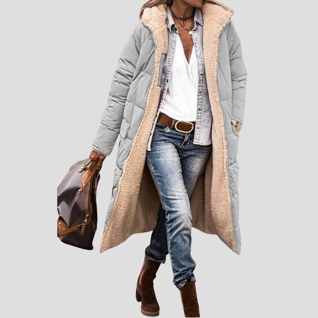 Women's Hooded Reversible Long Coat with Teddy Lining