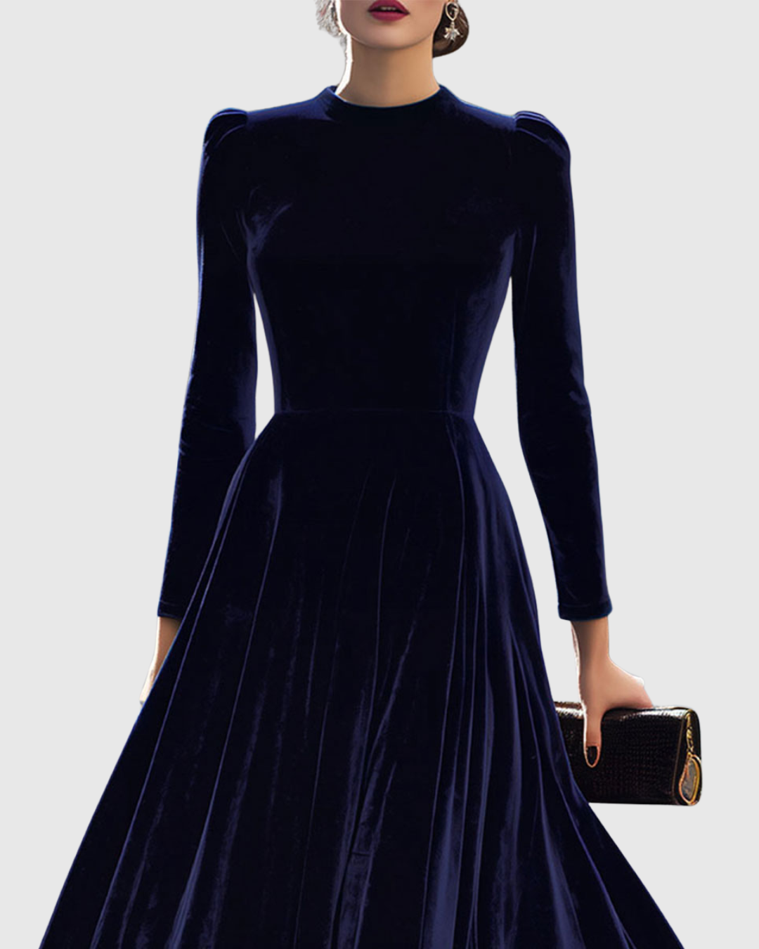 Sibella | Navy Long-Sleeve Midi Dress Image