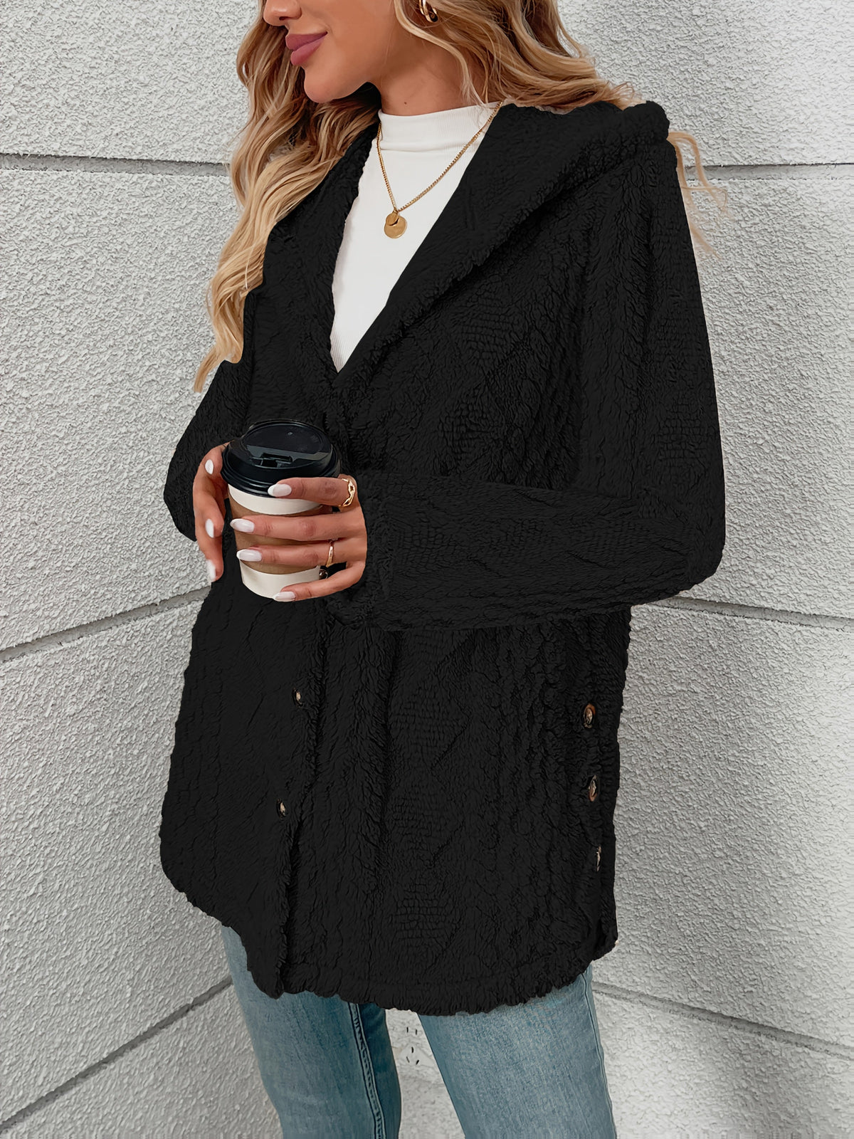 Women's Textured Button-Front Coat Relaxed Fit Image