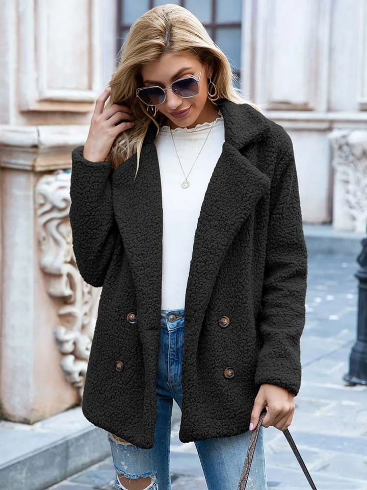Women's Teddy Coat with Notch Lapel and Button Front Image