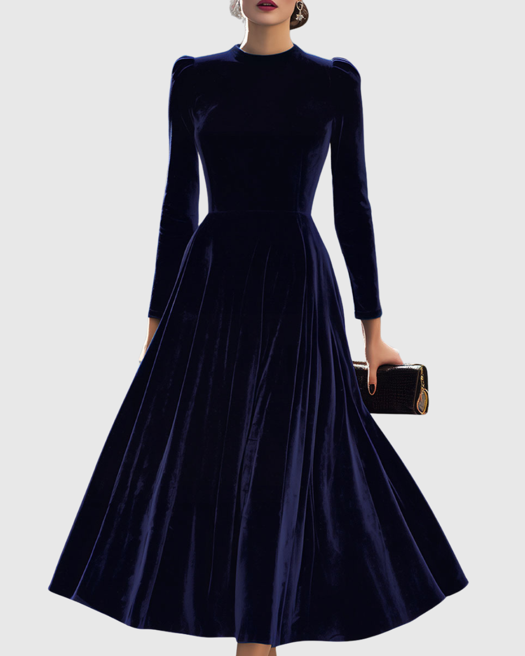 Sibella | Navy Long-Sleeve Midi Dress