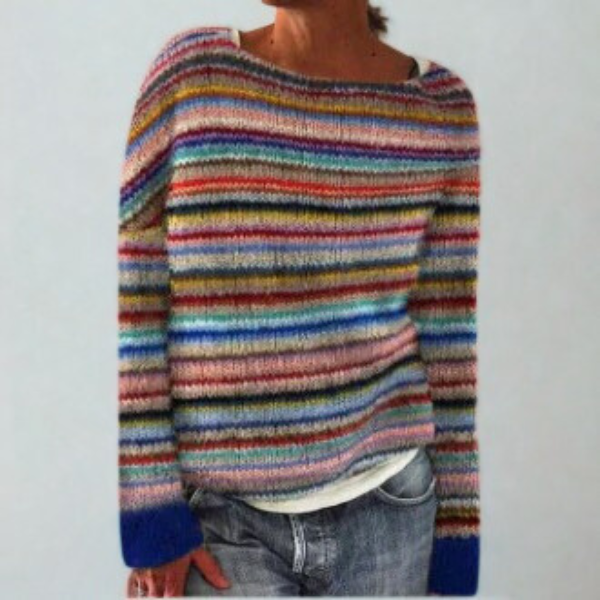Patterned Knit Crew Neck Jumper, Relaxed Fit - Rainbow