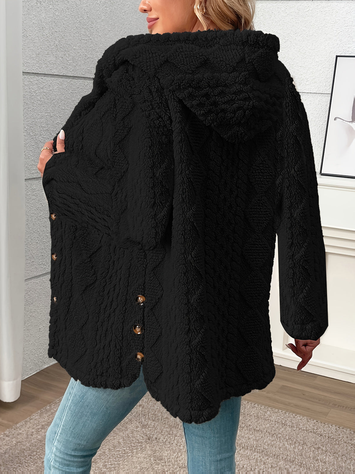 Women's Textured Button-Front Coat Relaxed Fit Image