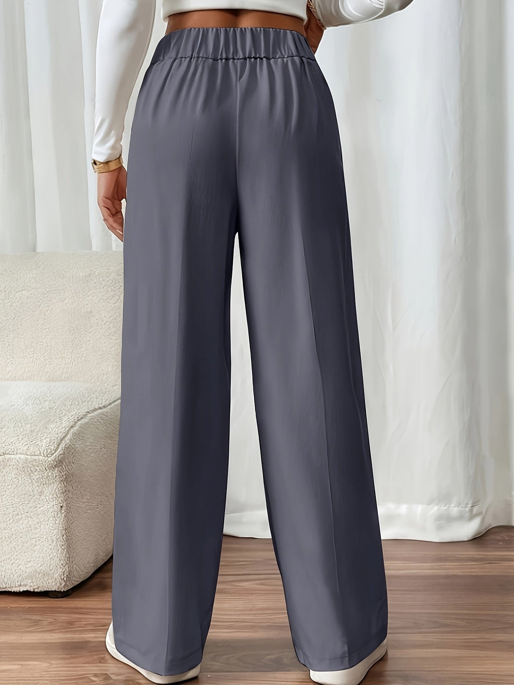 Women's High-Waist Wide-Leg Trousers with Elastic Waist