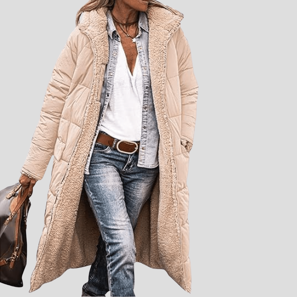 Women's Hooded Reversible Long Coat with Teddy Lining