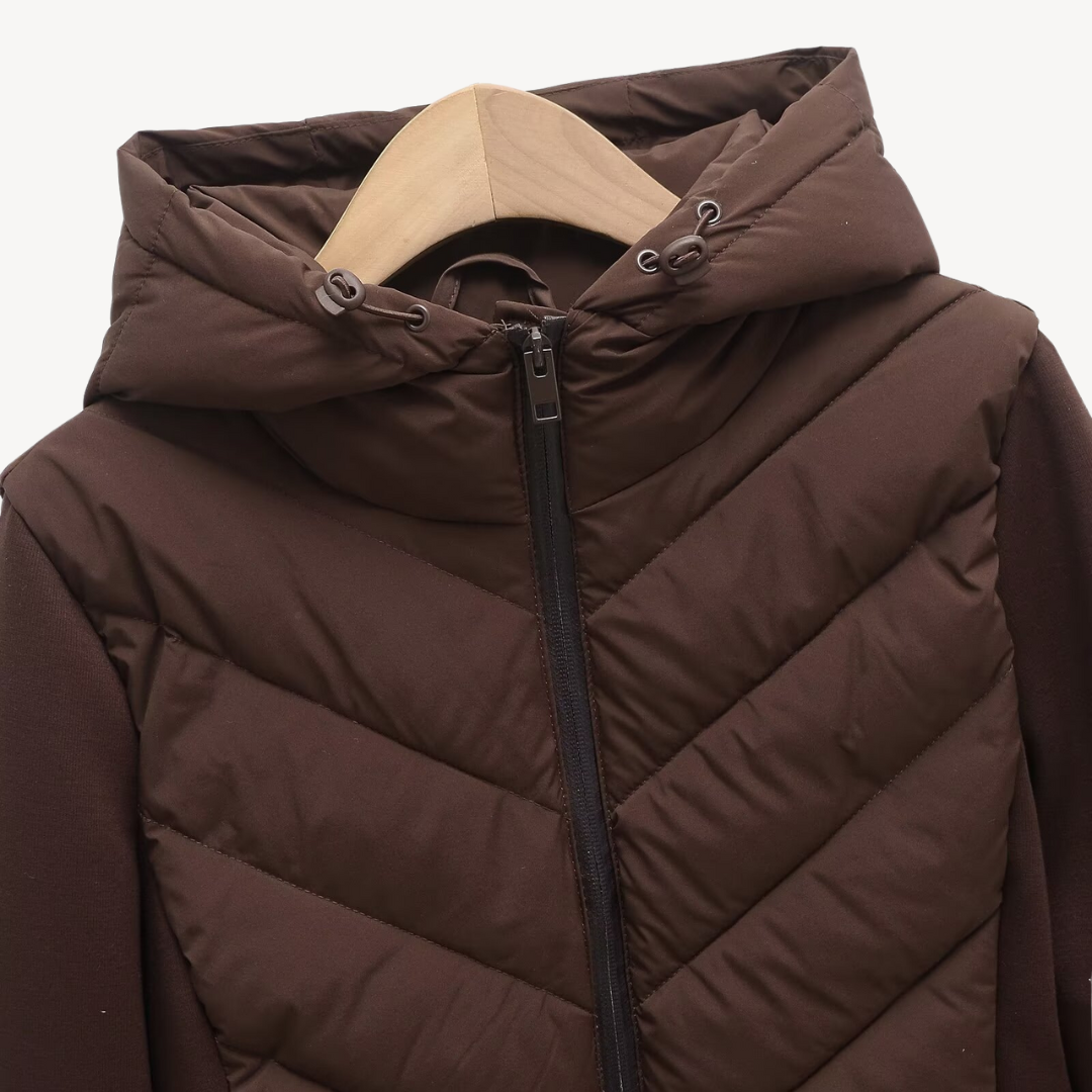 Women's Chevron Quilted Jacket with Hood Image