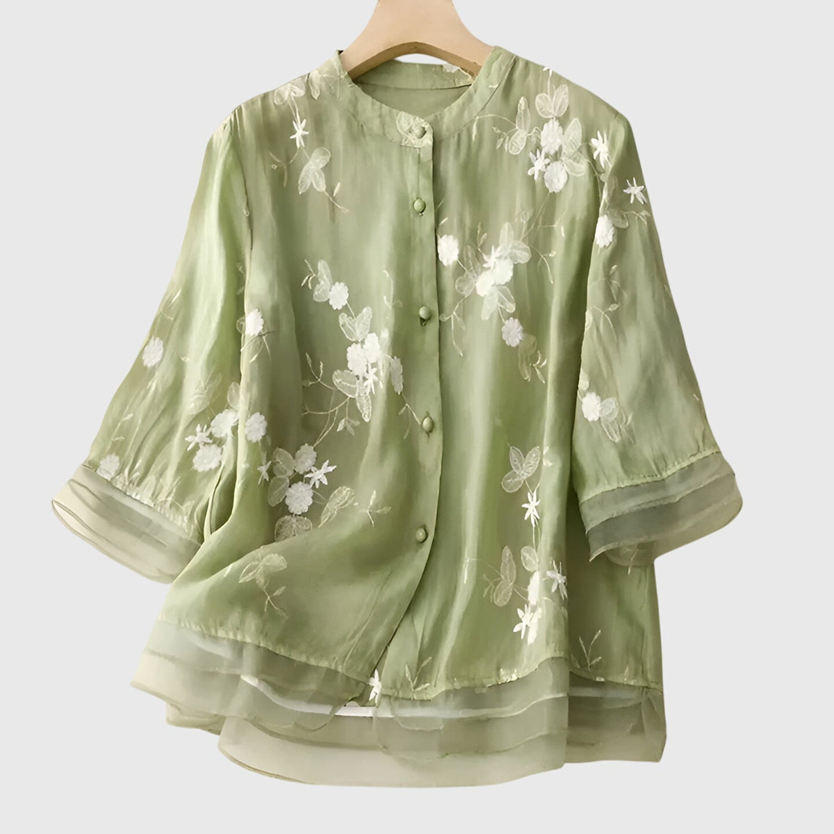 Nellie | Elegant Top With Embroidered Flowers Image