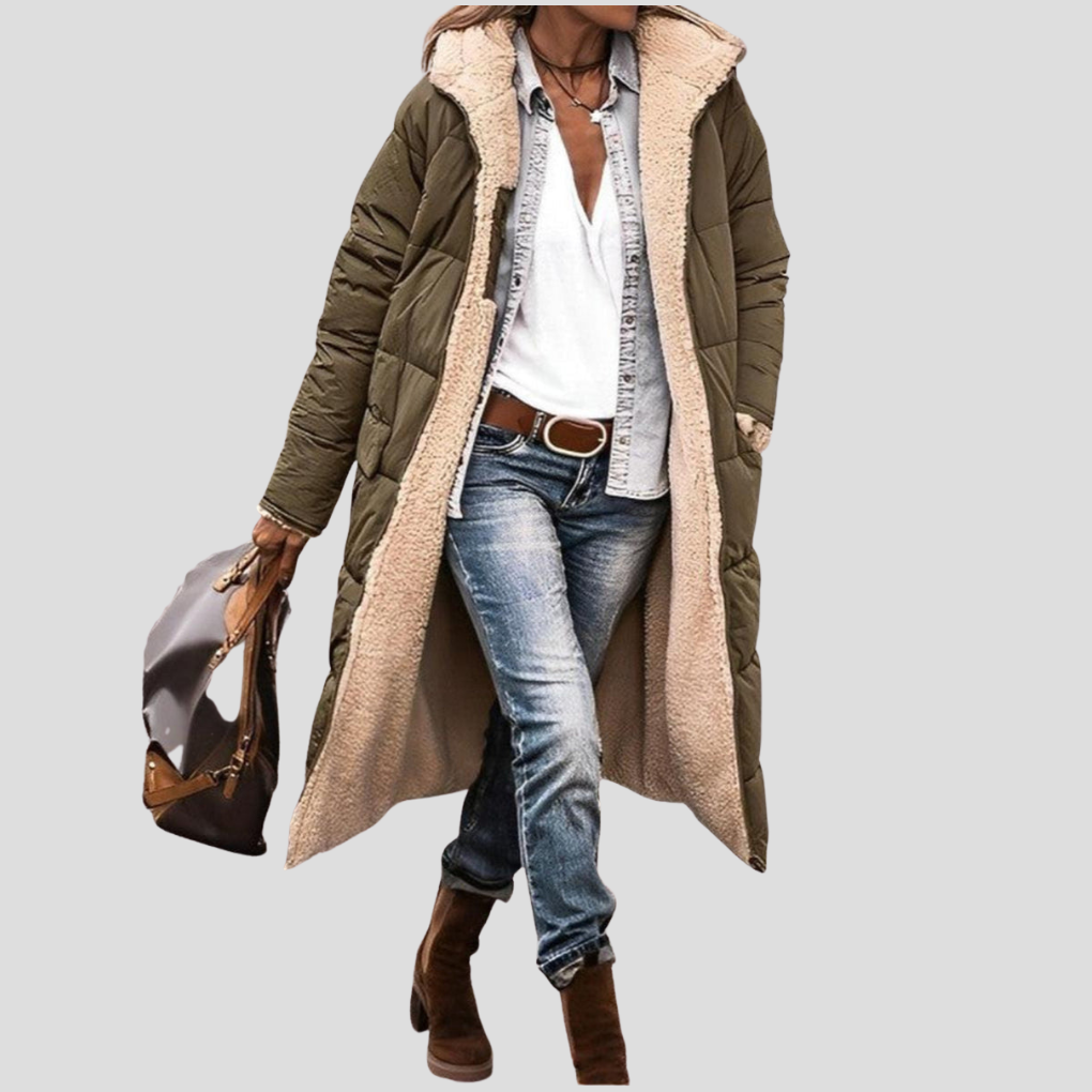 Women's Hooded Reversible Long Coat with Teddy Lining Image