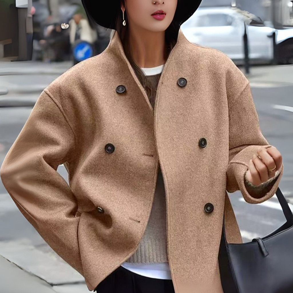 Bini - Cozy Long Sleeve Stand Collar Coat