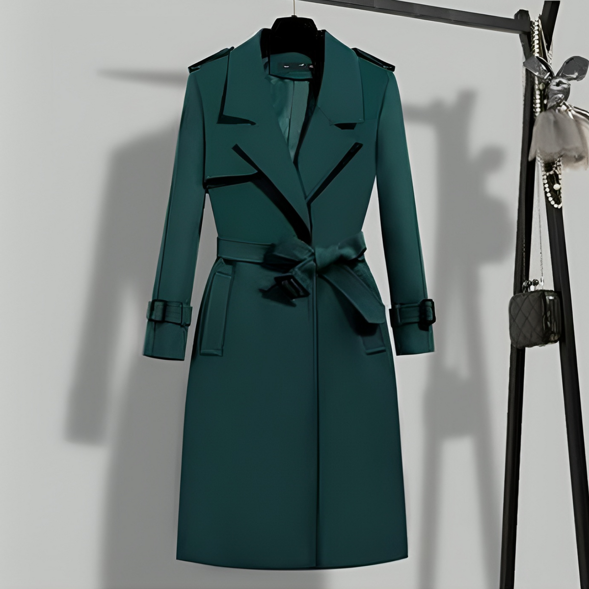 Women's Belted Trench Coat with Notched Lapel Image