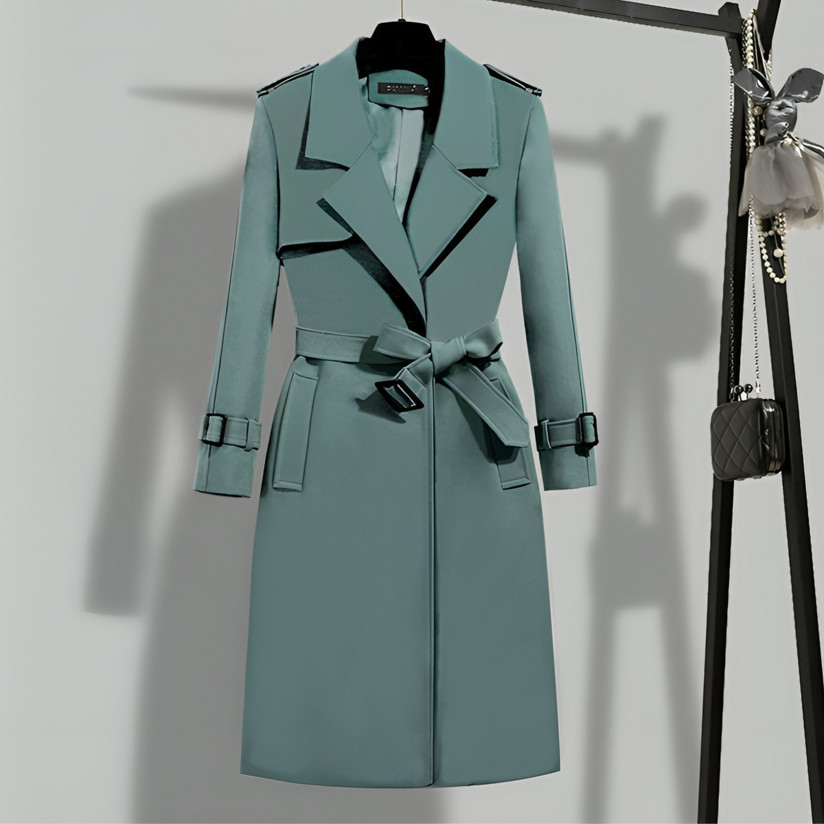 Women's Belted Trench Coat with Notched Lapel Image