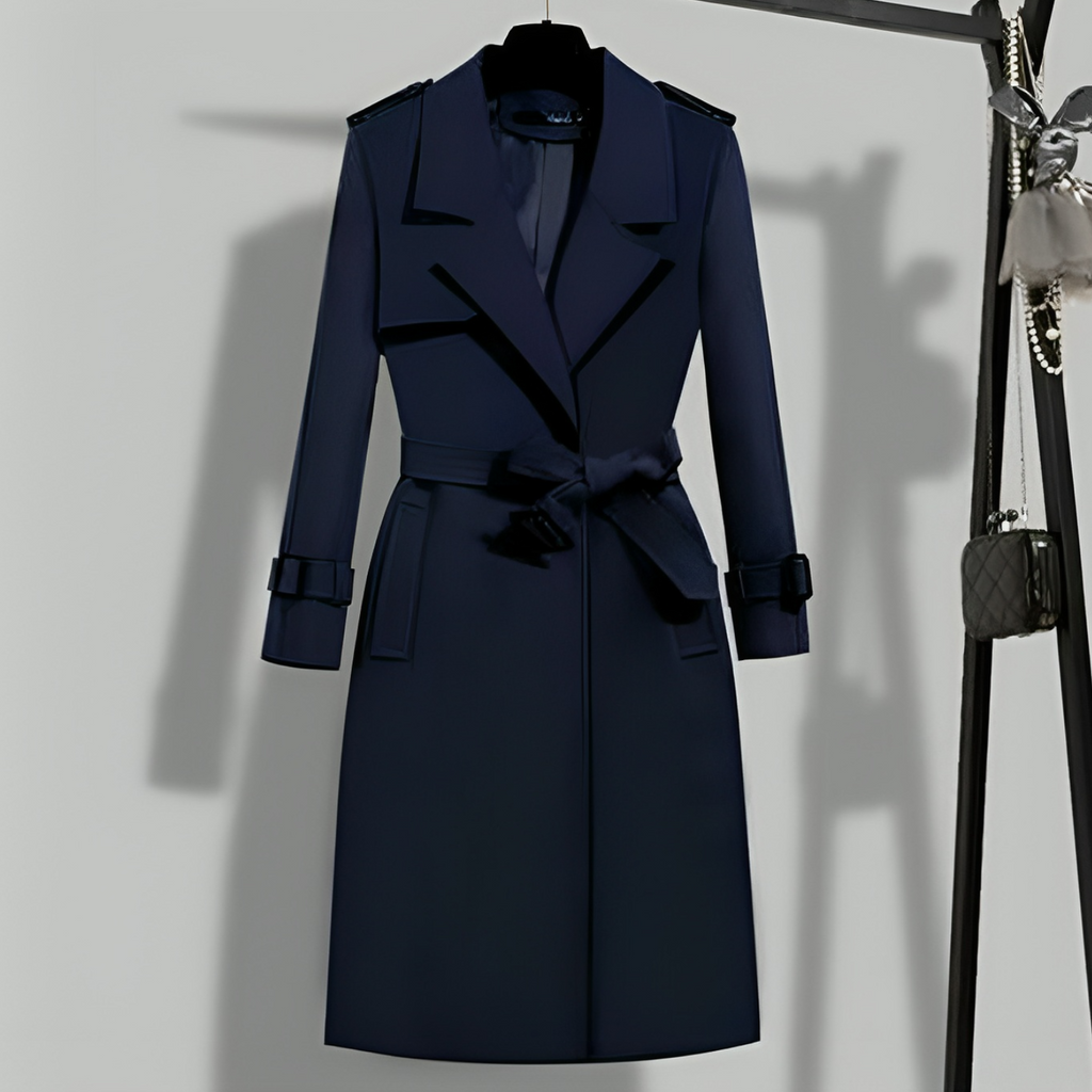 Women's Belted Trench Coat with Notched Lapel