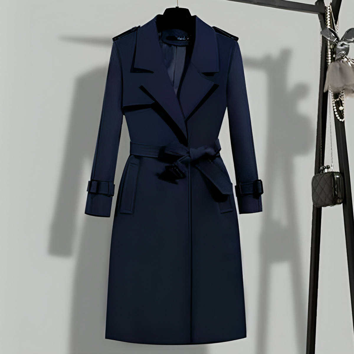 Women's Belted Trench Coat with Notched Lapel Image