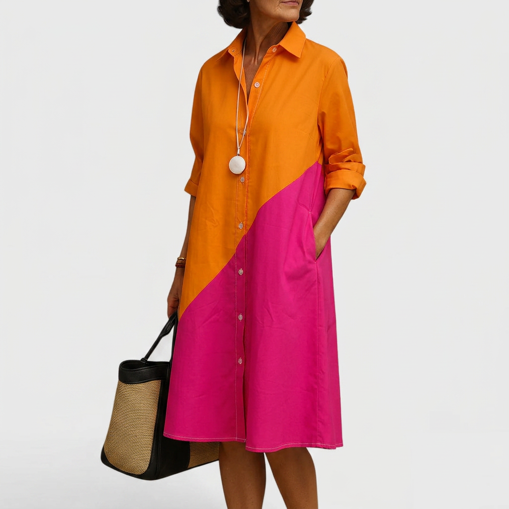 Auryzzella | Women's Colorblock Button-Front Shirt Midi Dress with Pockets