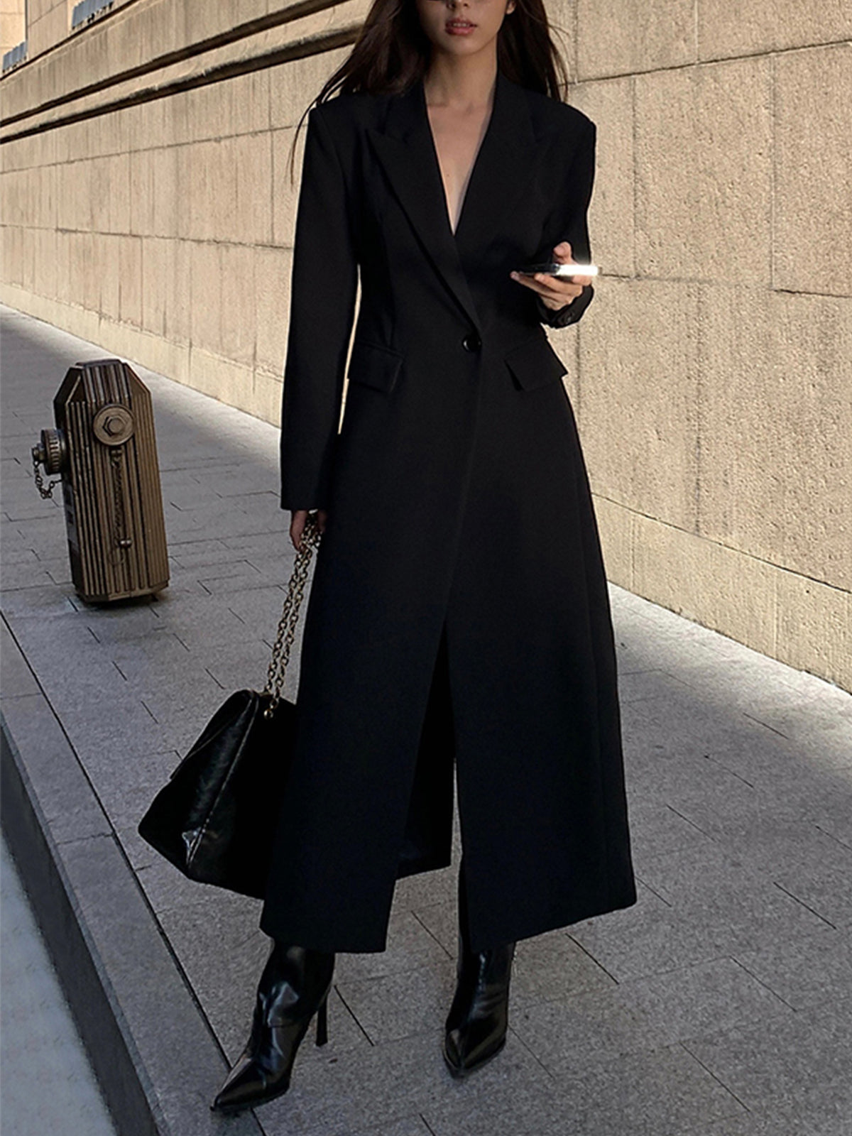Women's Long Trench Coat Single-Breasted Notch Collar Image