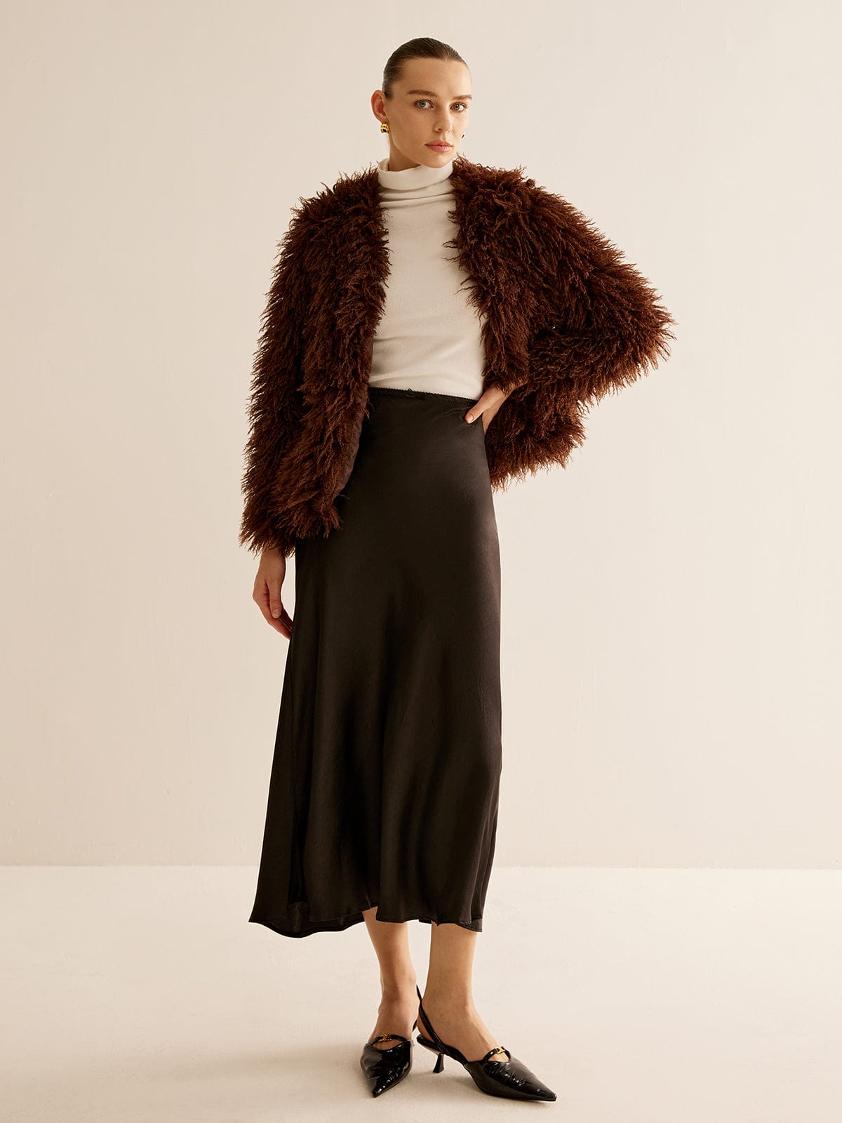 Women's Shaggy Faux Fur Jacket with Relaxed Fit Image