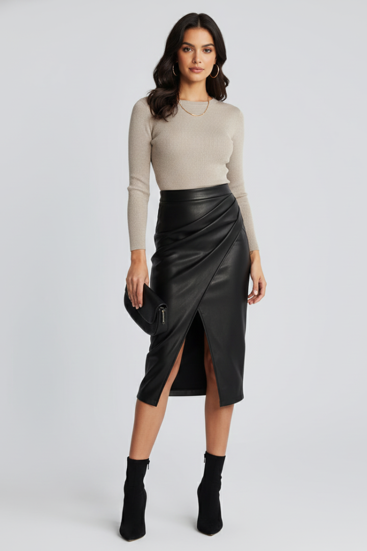 Lauren | Women’s Pleated Midi Skirt with Front Split Image