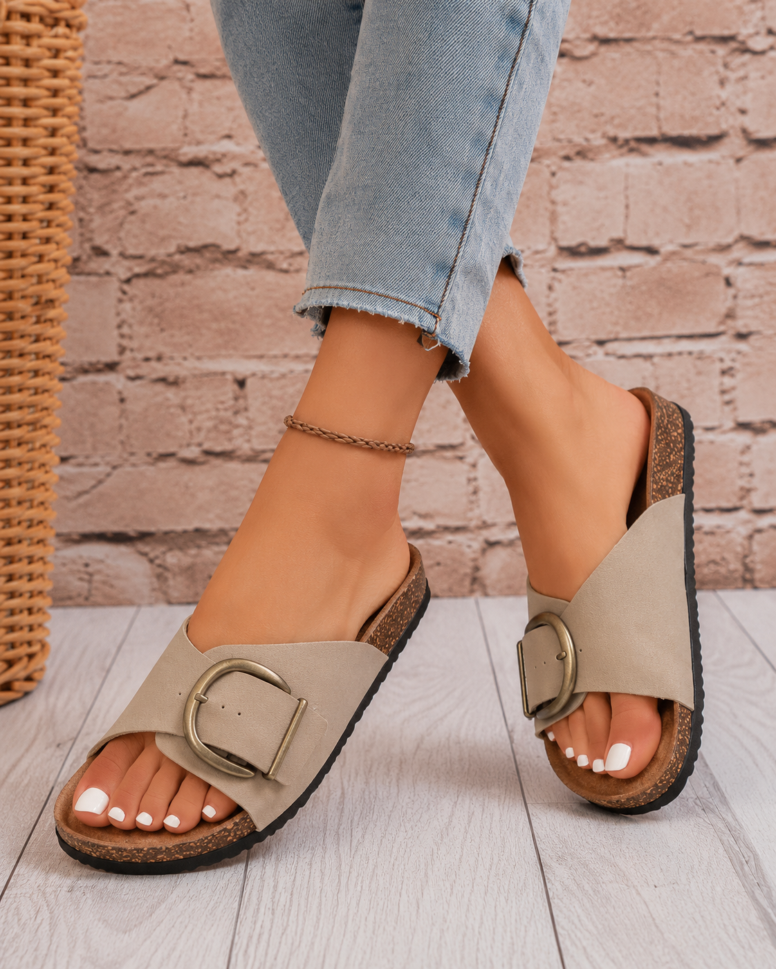 Bellevue | Oversized Buckle Cork Slide Sandals Image