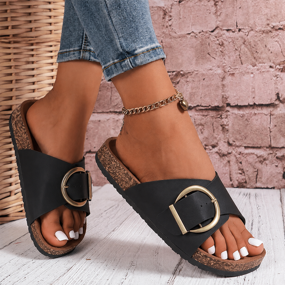Bellevue | Oversized Buckle Cork Slide Sandals Image