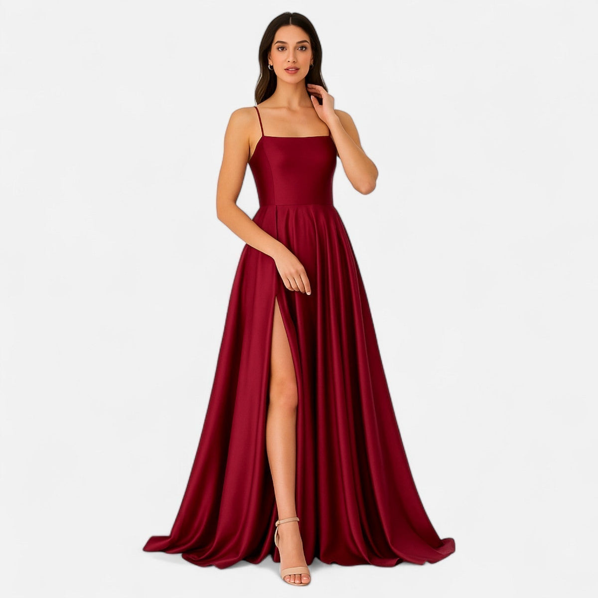 Margaret | Women’s Modern Fit Satin Slit Maxi Dress Image