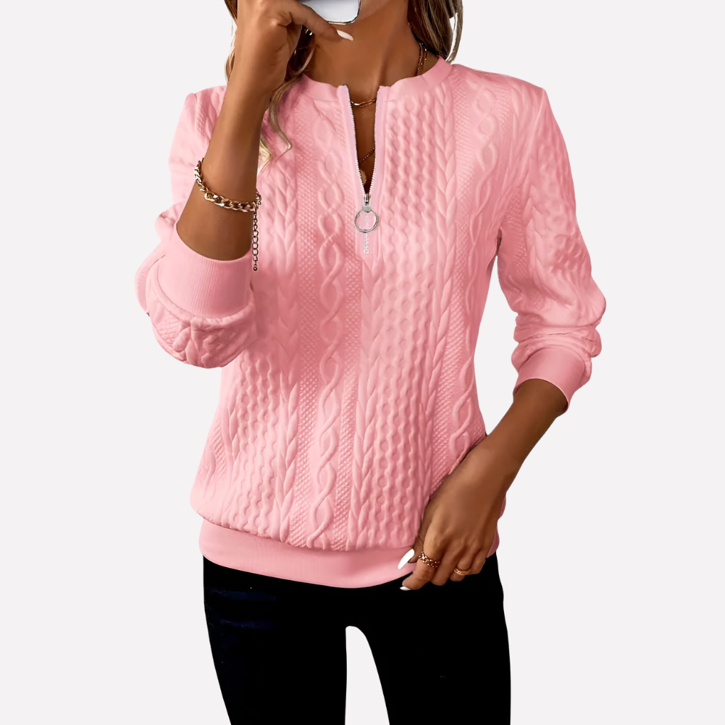 Women’s Cable Knit Pullover with Zippered Neckline