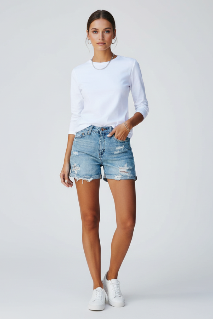 Charlotte | Women’s Casual Shorts Distressed Fringe Hem Image