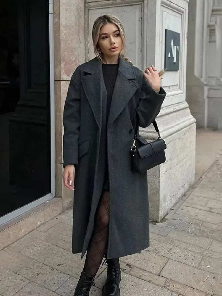 Women's Longline Lapel Trench Coat with Open Front Image