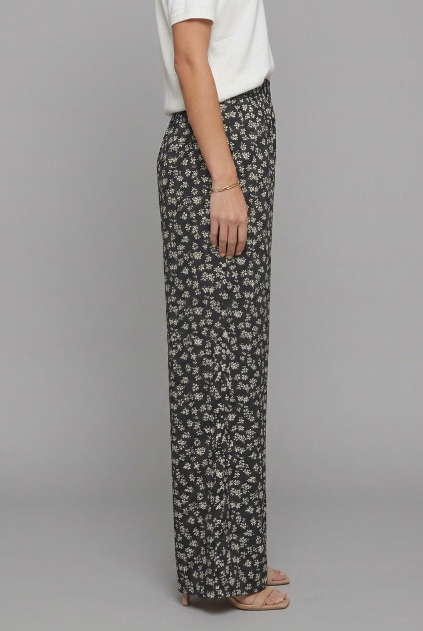 Elara | Women’s High-Waisted Wide-Leg Trousers with Ditsy Floral Print Image
