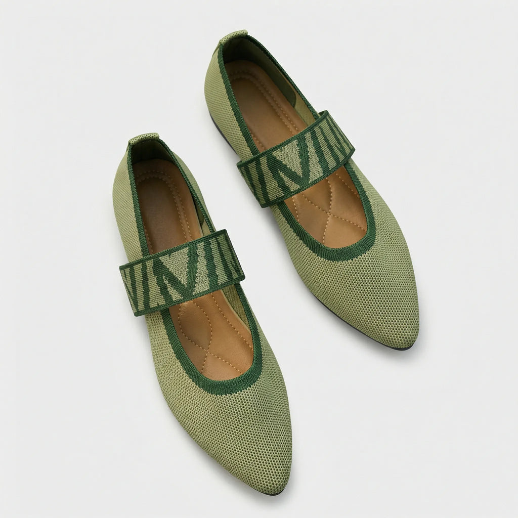 Women's Mary Jane Flats with Elastic Strap and Pointed Toe
