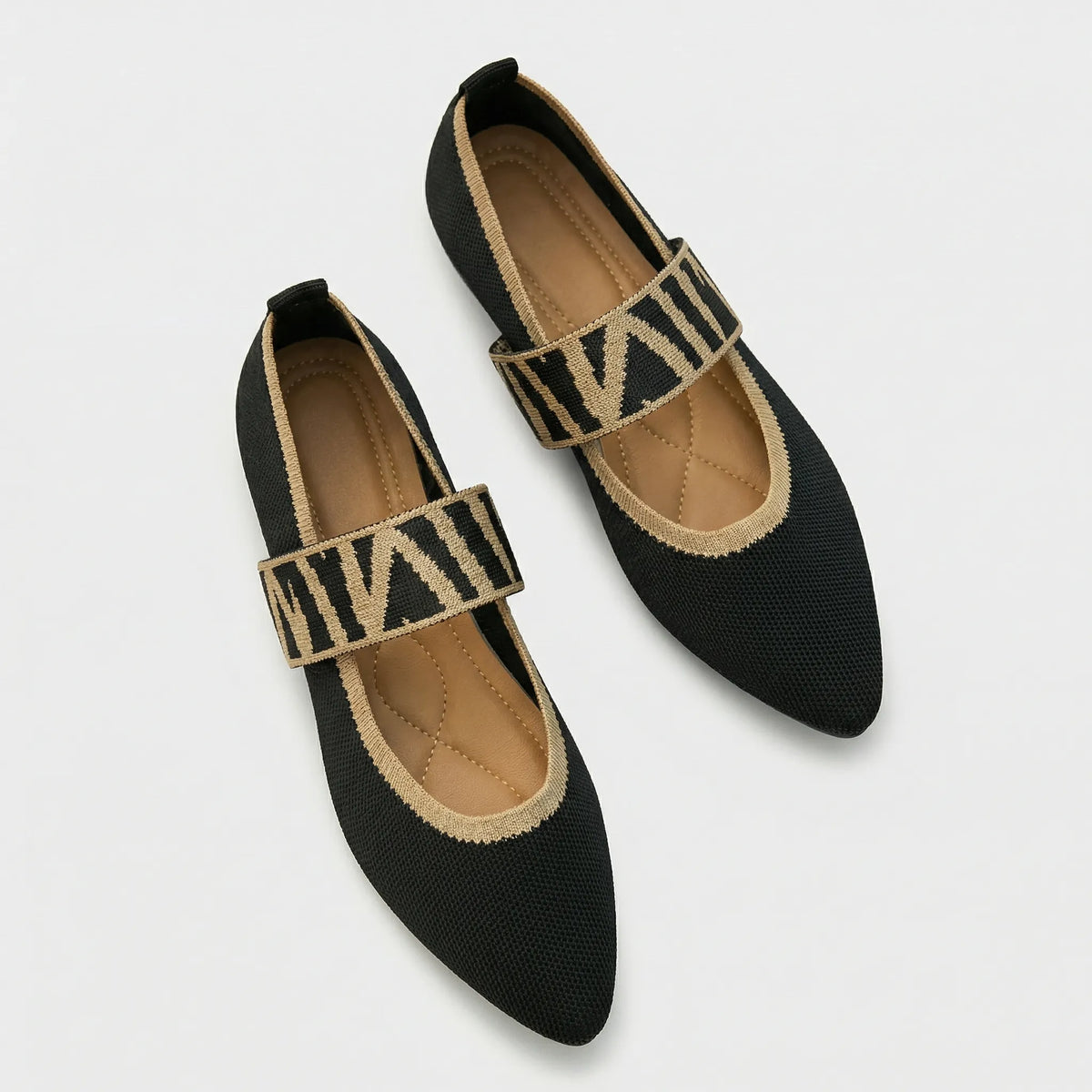 Women's Mary Jane Flats with Elastic Strap and Pointed Toe