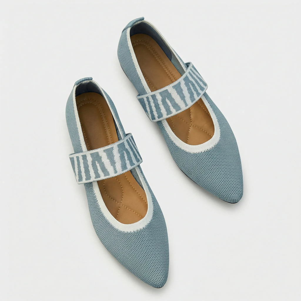Women's Mary Jane Flats with Elastic Strap and Pointed Toe