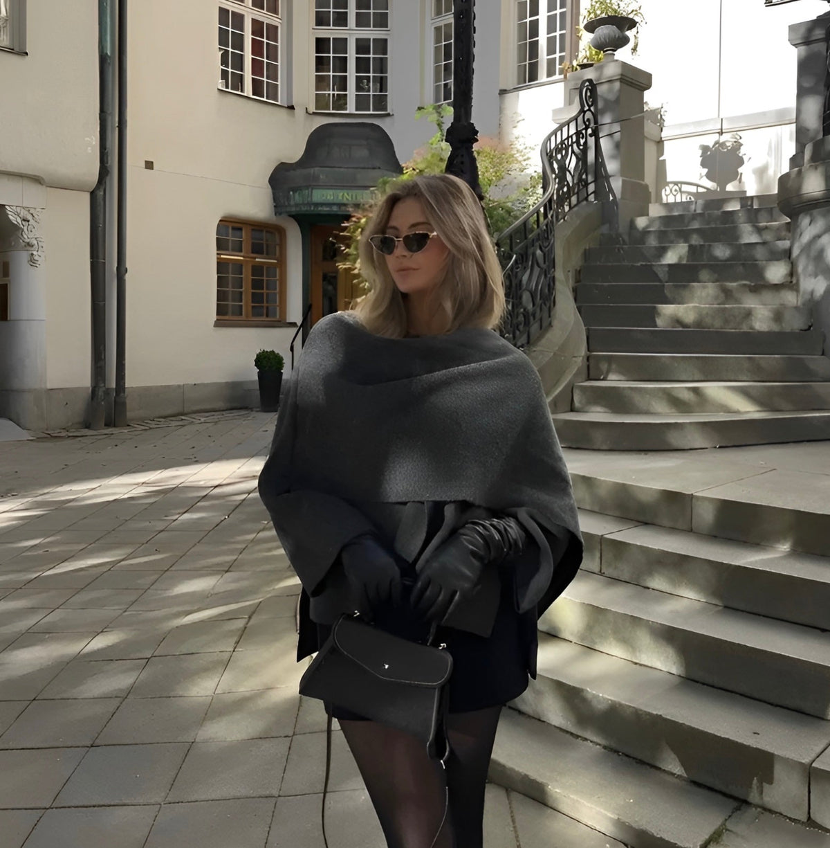 Women's Oversized Cape Coat with Textured Finish Image