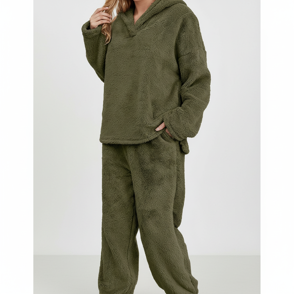 Women's Teddy Fleece Loungewear Set Hoodie and Trousers