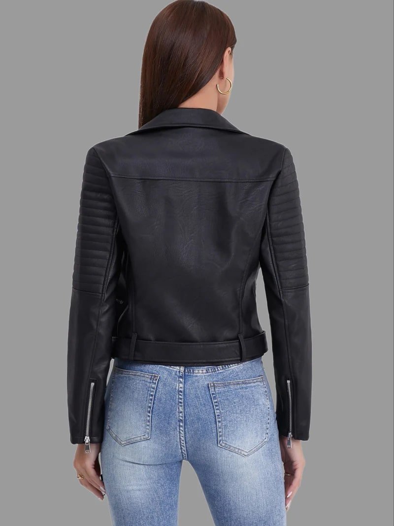 Women's Quilted Sleeve Biker Jacket with Asymmetric Zip Image